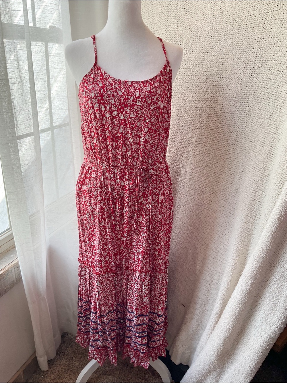 Knox Rose Red Floral Tiered Maxi with Spaghetti Straps